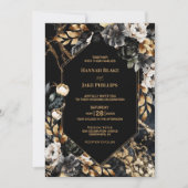 黒金ゴールドフローラジオメト結婚リ 招待状 (正面)