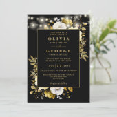 黒金ゴールドフローラ文字列ライトQRコー結婚ド 招待状 (スタンド正面)