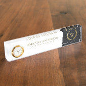 黒金ゴールドフローラ月桂樹リースイニシャルモノグラム デスクネームプレート (側面)