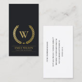 黒金ゴールドフローラ月桂樹リースイニシャルモノグラム 名刺 (正面/裏面)
