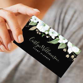 黒金ゴールドフローラ水色スクリプエレガントト 名刺