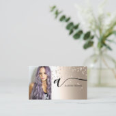 黒金ゴールドヘアメイクアップ写真イニシャルqrコード 名刺 (スタンド正面)