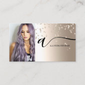 黒金ゴールドヘアメイクアップ写真イニシャルqrコード 名刺 (正面)