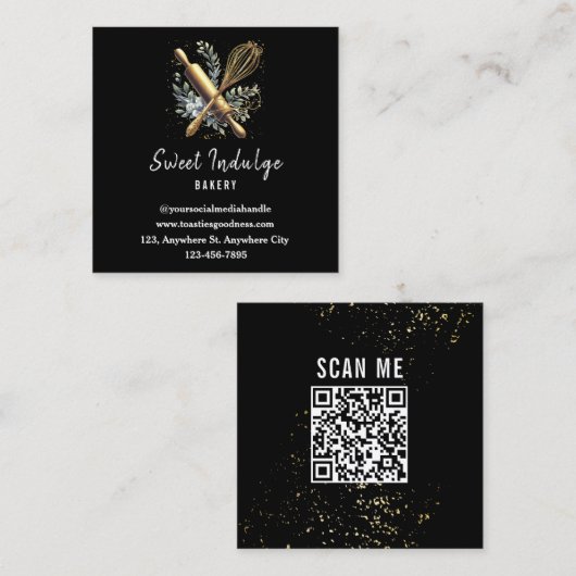 黒金ゴールドベーキング具方形ベーカリー スクエア名刺 (正面/裏面)