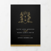 黒金ゴールドホワイトフォトクラウンモノグラム結婚ズ 三つ折りプログラム (カバー)