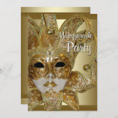 黒金ゴールドマスカレードパーティー 招待状 (正面/裏面)