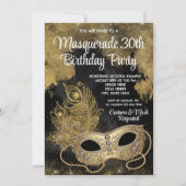 黒金ゴールドマスカレードパーティー 招待状 (正面)