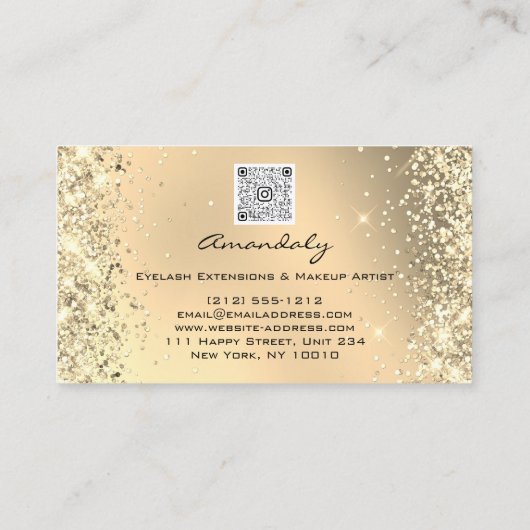 黒金ゴールドメイクアップグリッターまばたきカスタムロゴQR 名刺 (裏面)