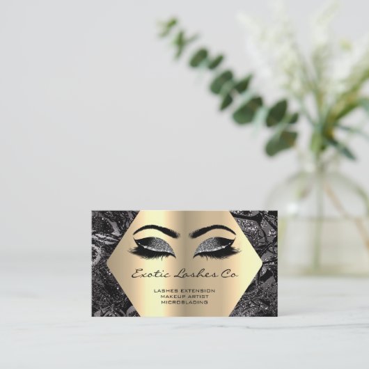 黒金ゴールドメイクアップグリッター六方丸まつ 名刺 (スタンド正面)