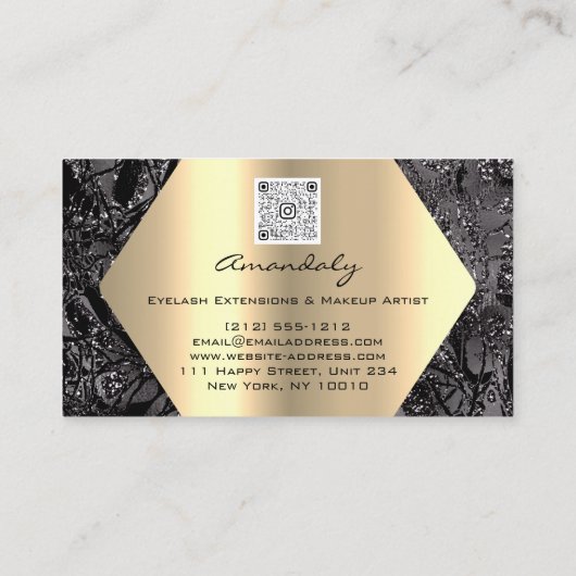 黒金ゴールドメイクアップグリッター六方丸まつ 名刺 (裏面)