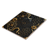 黒金ゴールドモザイク花セラミックタイル タイル (側面)