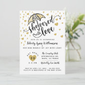 黒金ゴールドモダン傘ベビーシャワー招待状 招待状 (スタンド正面)