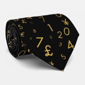 黒金ゴールドラグジュアリー番号通貨記号パターン ネクタイ (ロール)