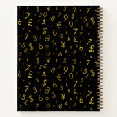 黒金ゴールドラグジュアリー番号通貨記号パターン ノートブック (裏面)