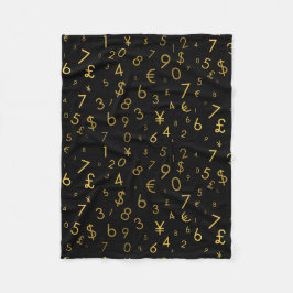 黒金ゴールドラグジュアリー番号通貨記号パターン フリースブランケット