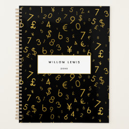 黒金ゴールドラグジュアリー番号通貨記号パターン プランナー手帳