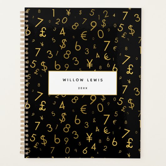 黒金ゴールドラグジュアリー番号通貨記号パターン プランナー手帳 (正面)