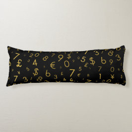 黒金ゴールドラグジュアリー番号通貨記号パターン ボディピロー