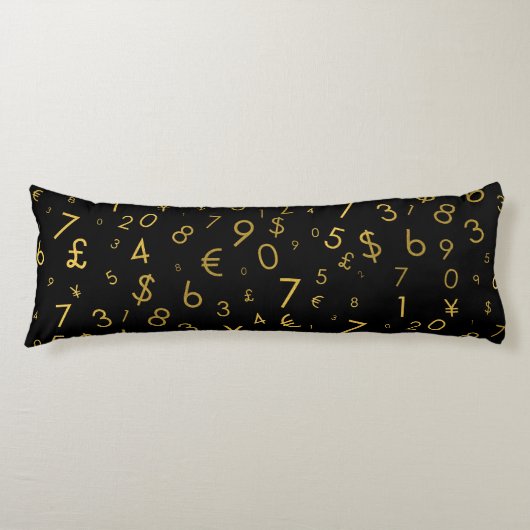 黒金ゴールドラグジュアリー番号通貨記号パターン ボディピロー (正面)