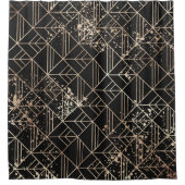 黒金ゴールドレトロアールデコ幾何（ばちゃばちゃ）跳ねる シャワーカーテン (正面)