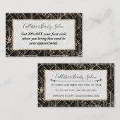 黒金ゴールドレトロアールデコ幾何（ばちゃばちゃ）跳ねる 割引カード (正面/裏面)