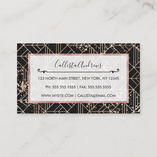 黒金ゴールドレトロアールデコ幾何（ばちゃばちゃ）跳ねる 名刺 (裏面)