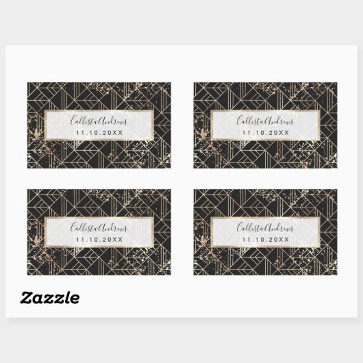 黒金ゴールドレトロアールデコ幾何(ばちゃばちゃ)跳ねる 長方形シール (シート)