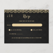 黒金ゴールドレース結婚式RSVP照合Inv ポストカード (正面)