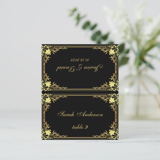 黒金ゴールドヴィンテージ印刷名結婚の座席表 (スタンド正面)