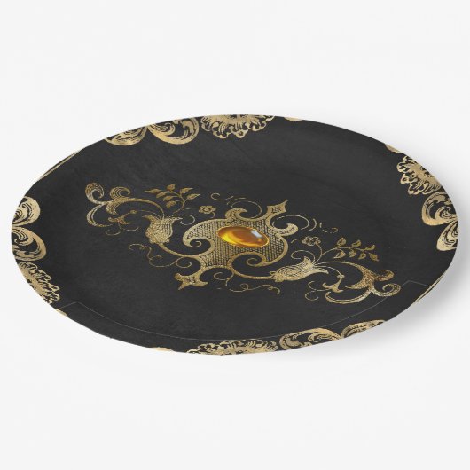 黒金ゴールドヴィンテージ華美金ゴールド ペーパープレート (アングル)