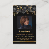 黒金ゴールド写真フローラ葬儀祈りの言葉カード 名刺 (正面)