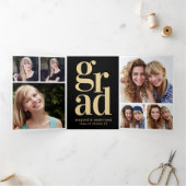 黒金ゴールド写真卒業パーティー 三つ折り招待状 (内部)