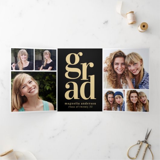 黒金ゴールド写真卒業パーティー 三つ折り招待状 (内部)