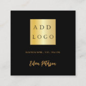 黒金ゴールド写真名署名Qrコードロゴ スクエア名刺 (正面)