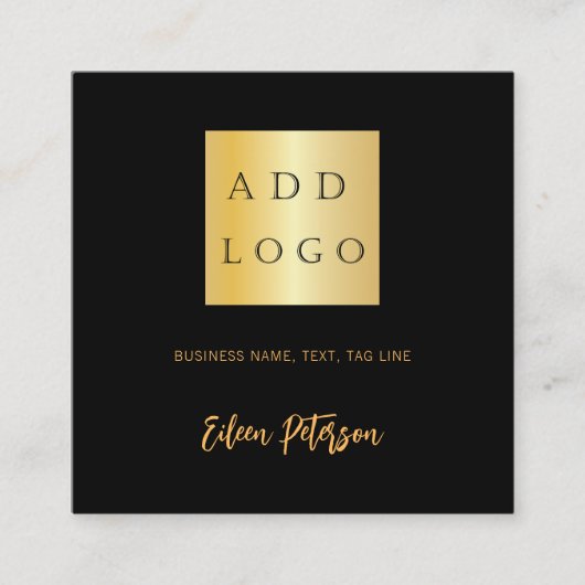 黒金ゴールド写真名署名Qrコードロゴ スクエア名刺 (正面)