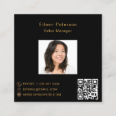 黒金ゴールド写真名署名Qrコードロゴ スクエア名刺 (裏面)