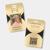 黒金ゴールド写真名arch QRコードのビジネスロゴ バッジ (Front & Back)
