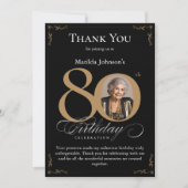 黒金ゴールド写真80番目の誕生日サンキューカード 招待状 (正面)