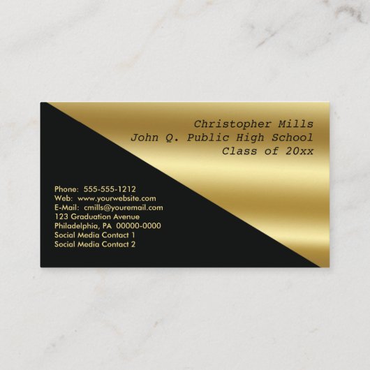 黒金ゴールド卒業写真カードの挿入 コーリングカード (裏面)