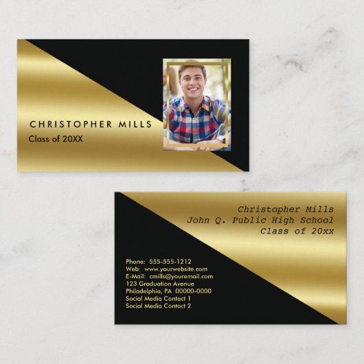 黒金ゴールド卒業写真カードの挿入 コーリングカード (正面/裏面)