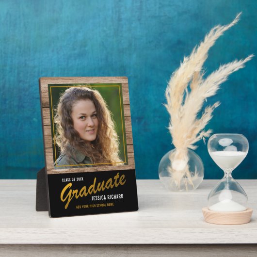 黒金ゴールド卒業写真Keepsake Brown Wood フォトプラーク (側面)