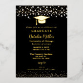 黒金ゴールド卒業帽卒業用箔侵入物 箔招待状 (正面)