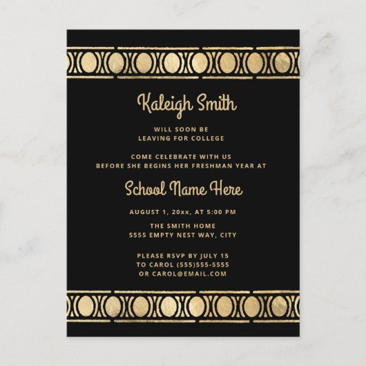 黒金ゴールド卒業幹パーティー インビテーションポストカード (正面)