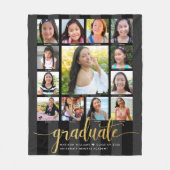 黒金ゴールド卒業K-12フォトコラージスクリプト フリースブランケット (正面)