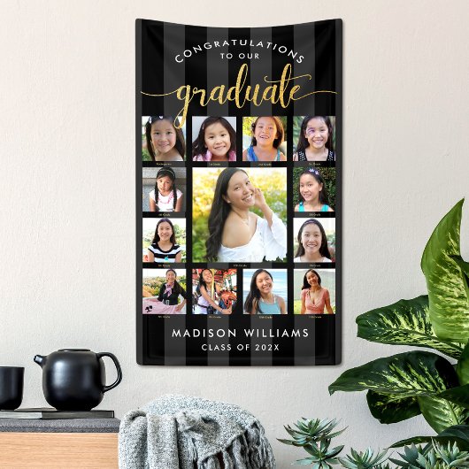 黒金ゴールド卒業K-12フォトコラージスクリプト 横断幕