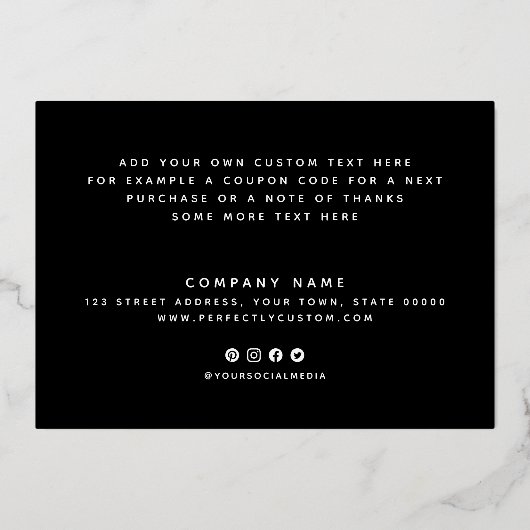 黒金ゴールド又は銀実在箔サンキューカード 箔招待状 (裏面)