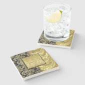 黒金ゴールド及びグリッターフローラ枠 ストーンコースター (横)