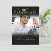 黒金ゴールド台本大学院写真卒業パーティー 招待状 (スタンド正面)