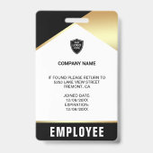 黒金ゴールド名写真QRコード従業員IDカード バッジ (裏面)