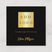 黒金ゴールド名署名Qrコードロゴ スクエア名刺 (正面)